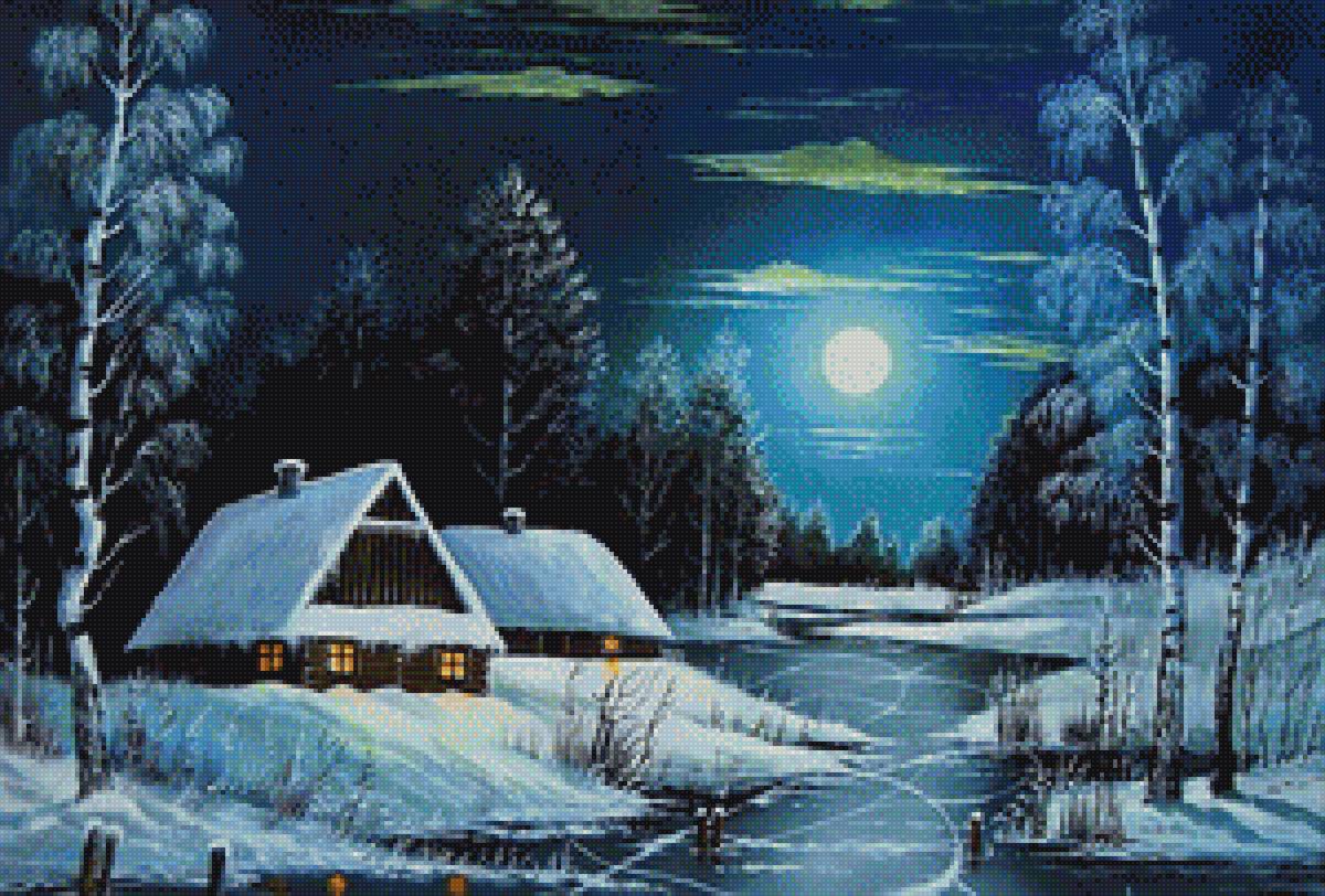 Зимняя ночь - зима, снег, россия, ночь, деревня - предпросмотр