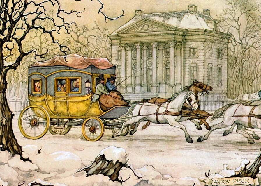 зимний экипаж - снег, картина, зима, живопись - оригинал