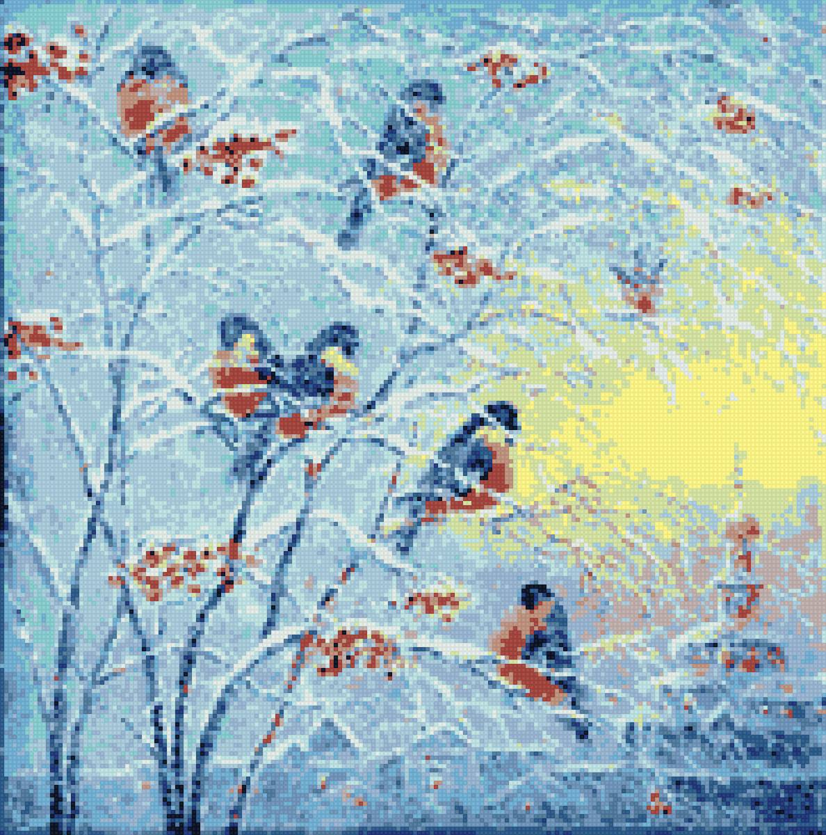 Снегири на рябине - снегири, рябина - предпросмотр