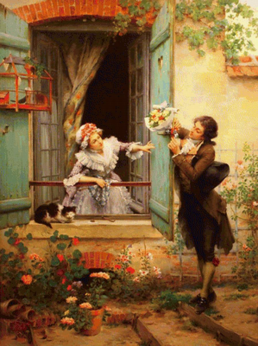 у окна - люди, картина, живопись - предпросмотр