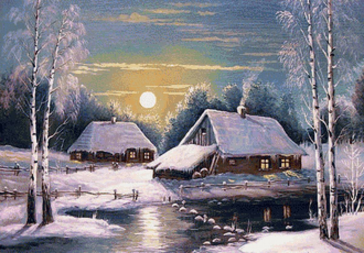 Лунная ночь - ночь, природа, пейзаж, снег - предпросмотр