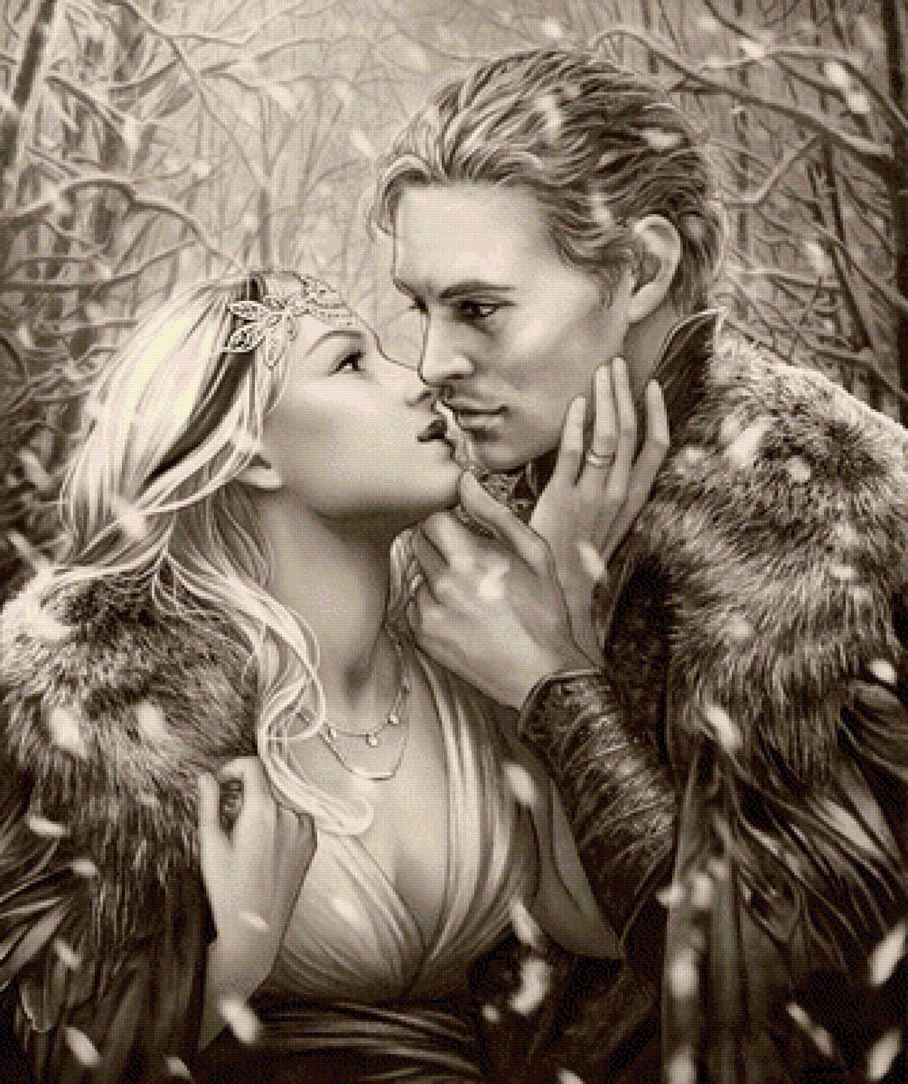 встреча - встреча, любовь, пара, девушка, монохром, поцелуй, двое, черно-белое - предпросмотр