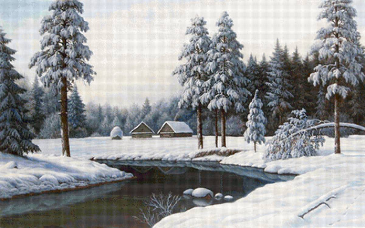 На заимке - пейзаж, лес, вода, природа, снег - предпросмотр