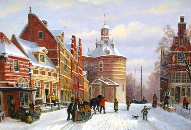 зимний городок - картина, зима, живопись - оригинал