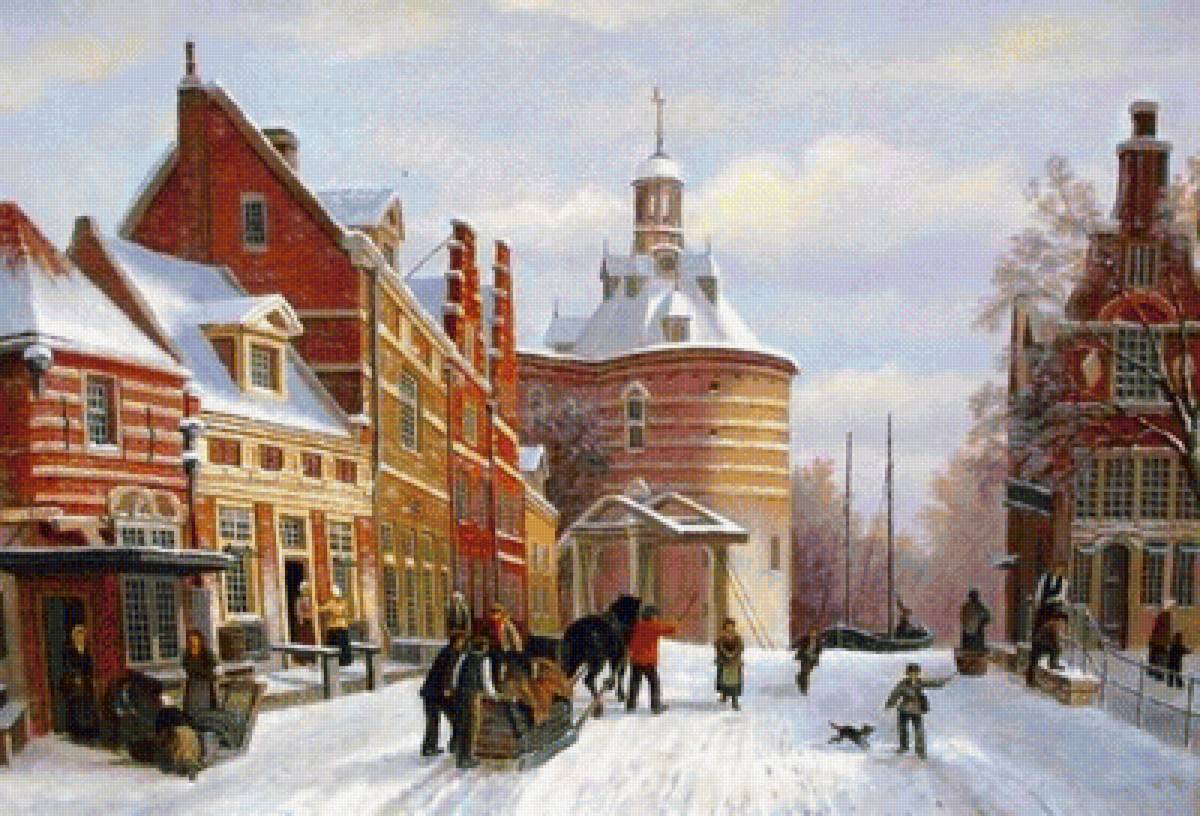 зимний городок - зима, живопись, картина - предпросмотр