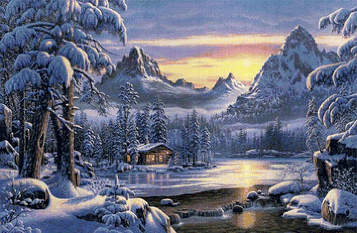 Зима в горах - вода, природа, снег, пейзаж - предпросмотр