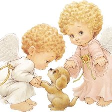 Схема вышивки «Ангелочки и собака»