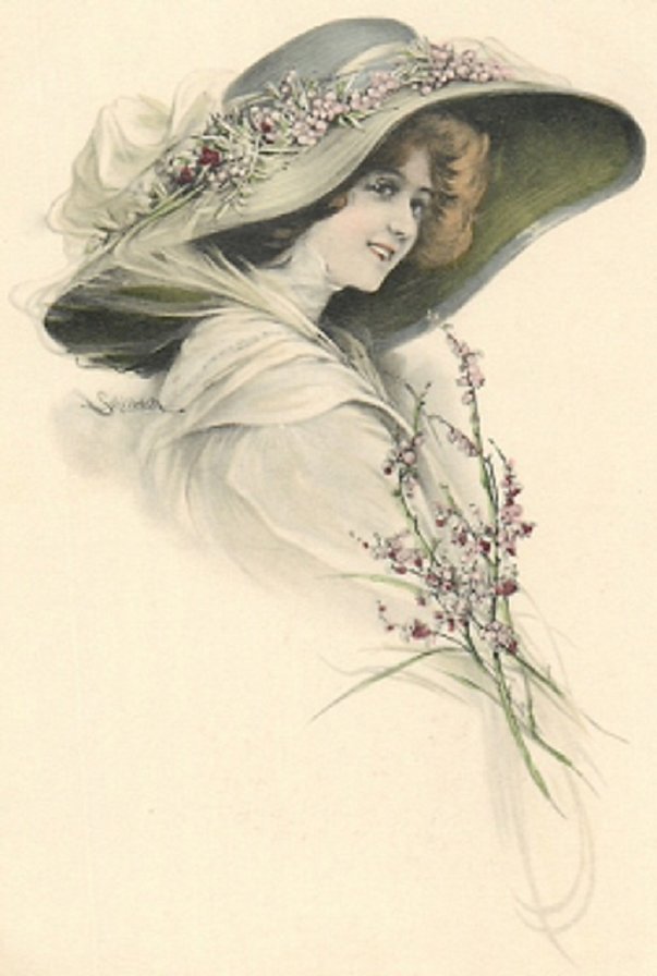 Старая открытка 4 - старая открытка, дама в шляпе, ретро - оригинал