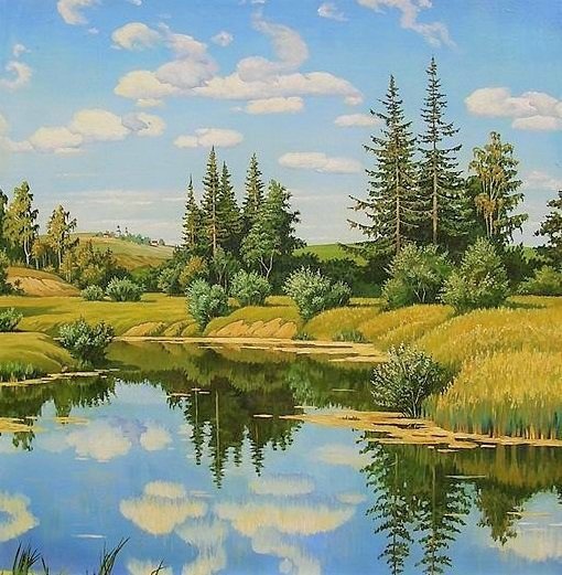 лесное озеро - речка, природа, лес - оригинал