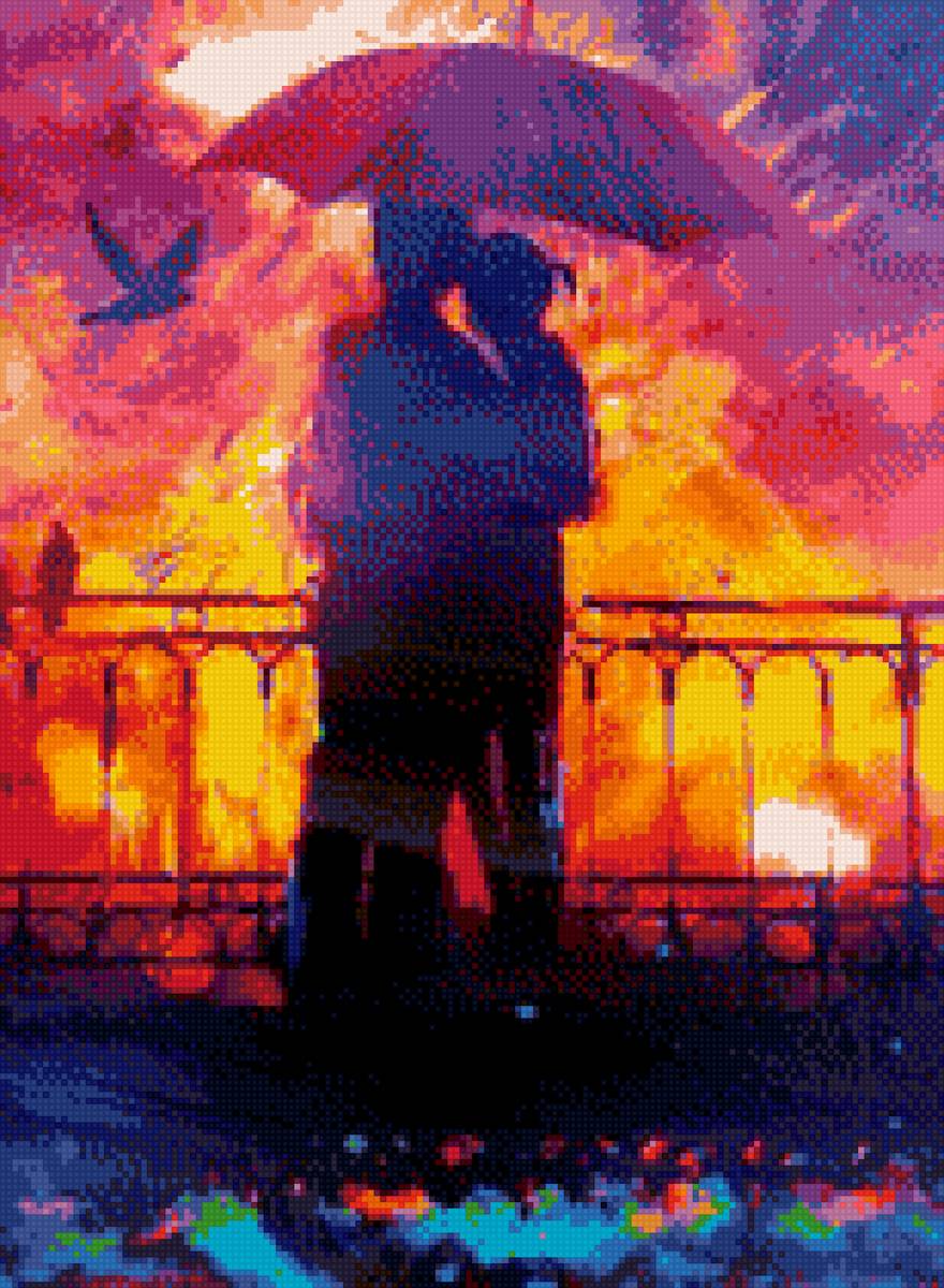 двое под дождем - любовь, двое под зонтом., пара, дождь - предпросмотр