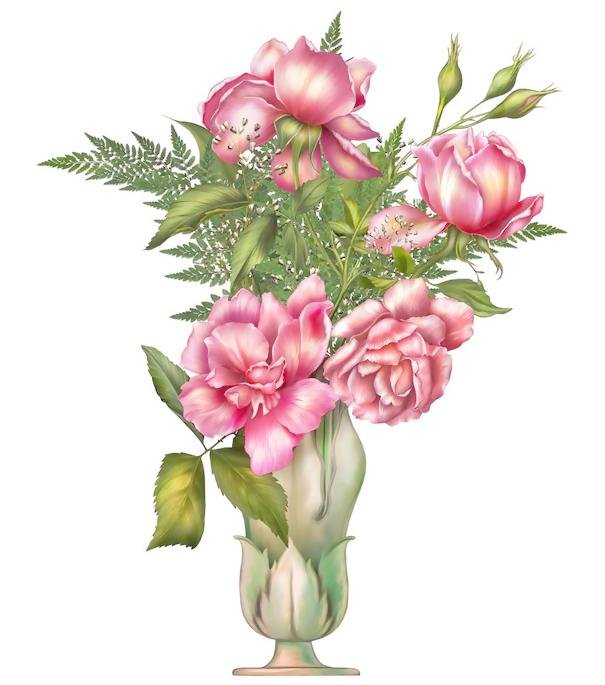 ružové kvety,váza - оригинал