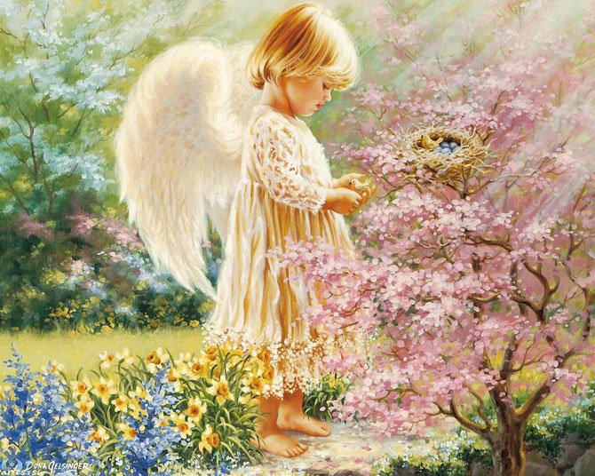 ангелочек - цветы, алнег, дети - оригинал