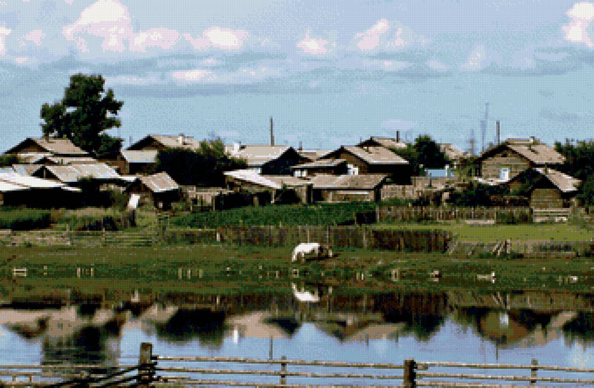 село - лошадь, село, деревня, дома, речка - предпросмотр