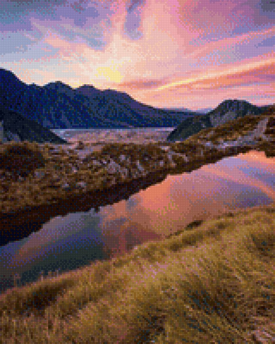 Morning Lake - горы, озеро, рассвет, новая зеландия - предпросмотр