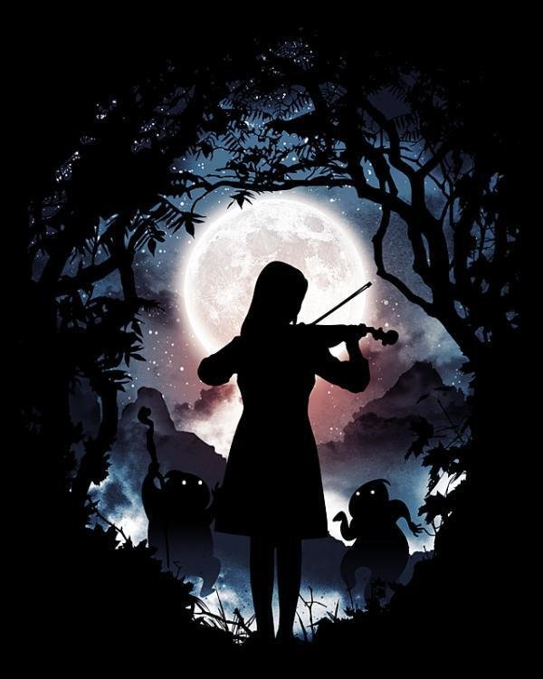 Музыка при луне - мистика, лес, девушка, музыка - оригинал
