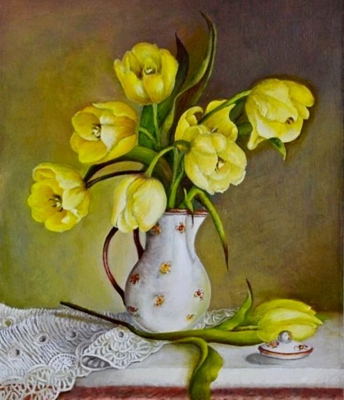 Жёлтые тюльпаны в вазе - ваза, желтые тюльпаны, цветы - оригинал
