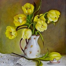 Оригинал схемы вышивки «Жёлтые тюльпаны в вазе» (№1423528)