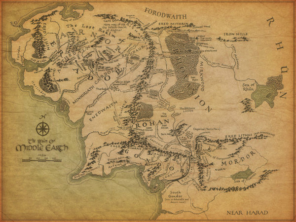 Карта средиземья - властелин колец, шир, хоббит - оригинал