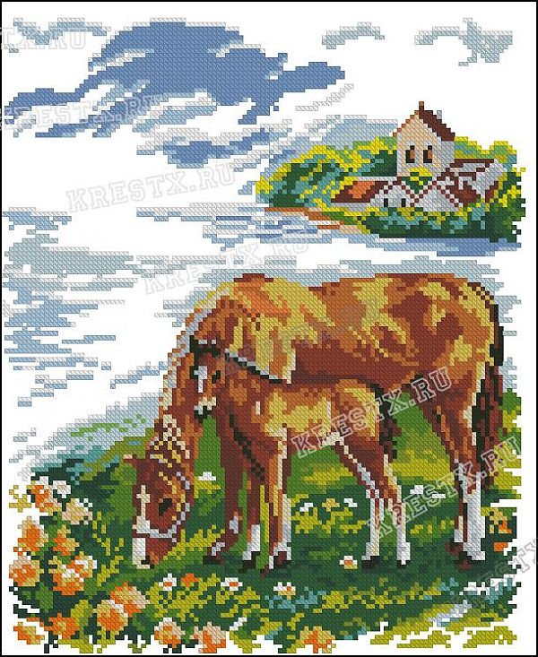 На пастбище - лошади - оригинал