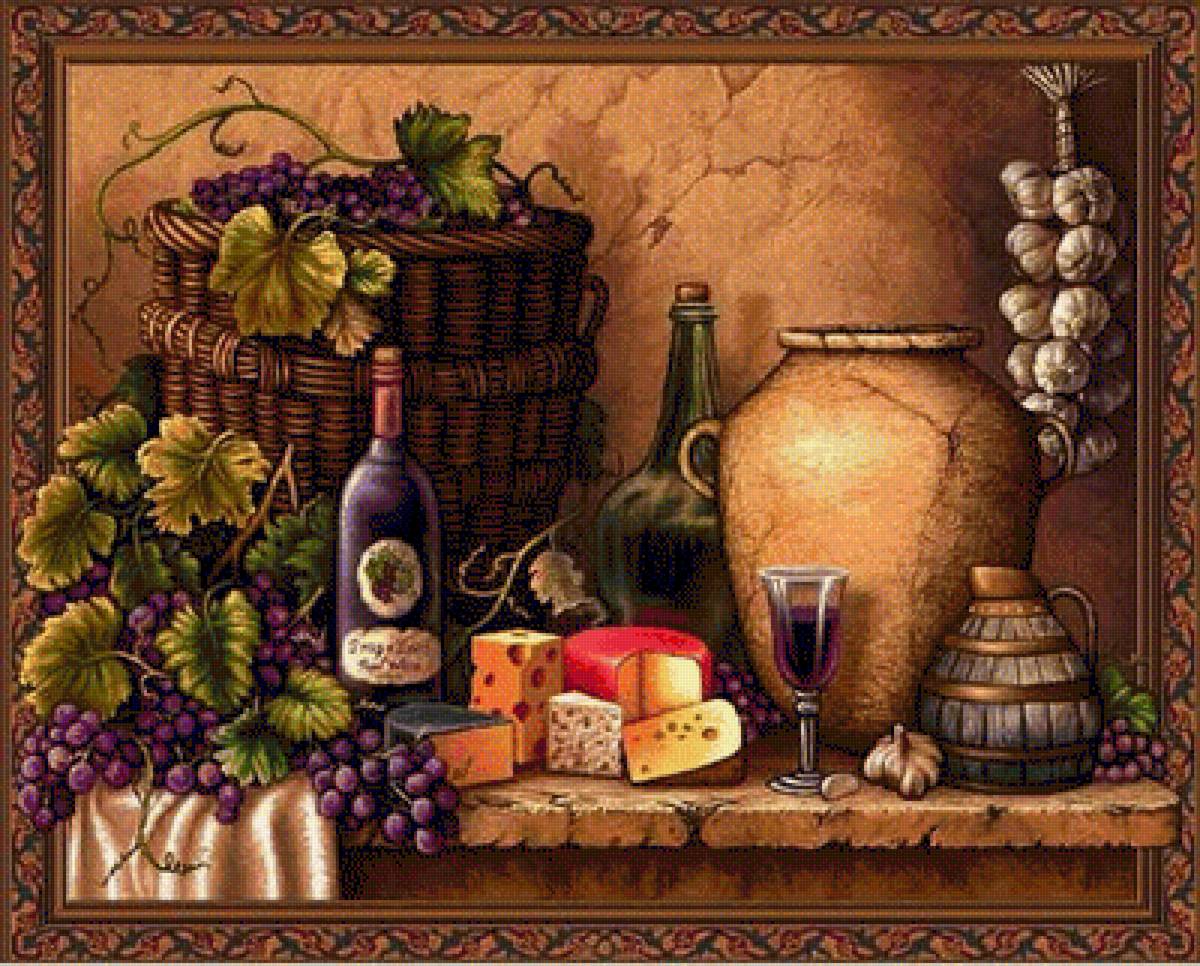 Виноградный натюрморт - виноград, натюрморт, вино - предпросмотр