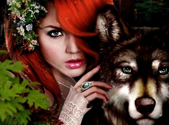 Девушка и волк - фэнтези, волк, девушка - оригинал