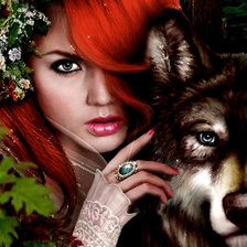 Оригинал схемы вышивки «Девушка и волк» (№1424169)