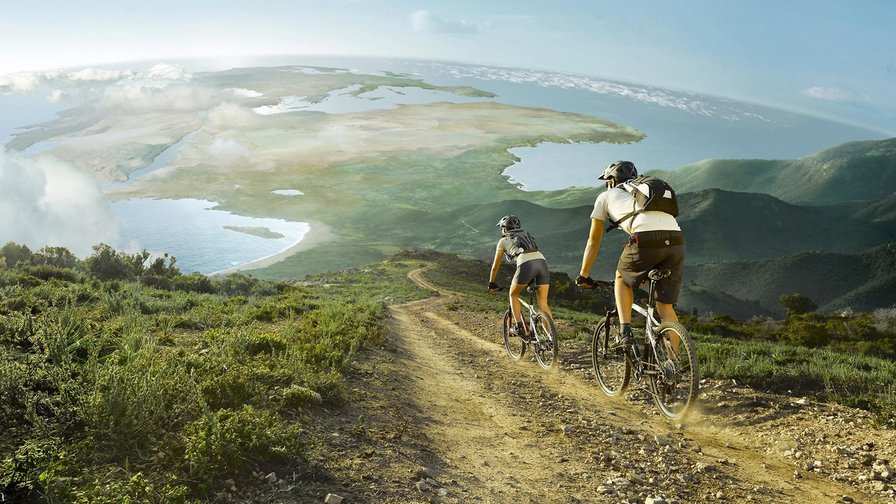 Путешествие - планета, путешествие.приключение, карта, велосипед, люди - оригинал