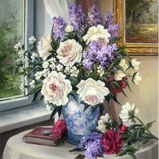 váza,okno,kvety