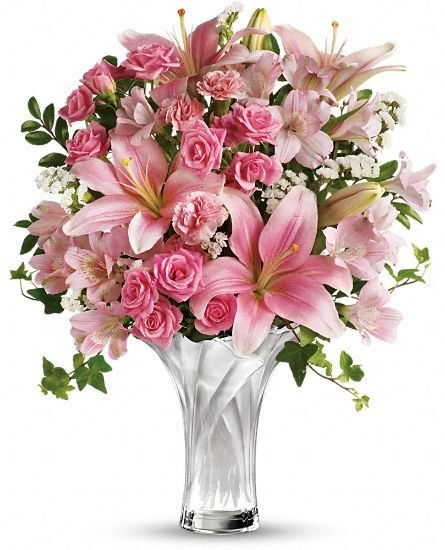 цветы в вазе - цветы, лилии, розы - оригинал