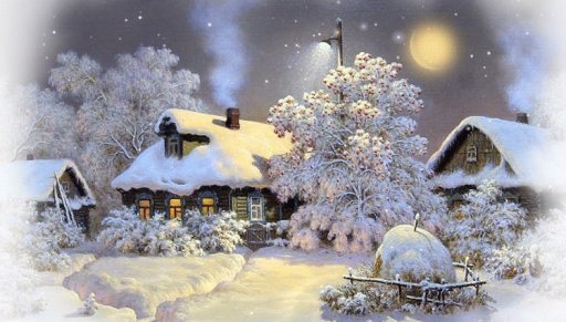 Зимняя ночь - ночь, зима, деревня - оригинал