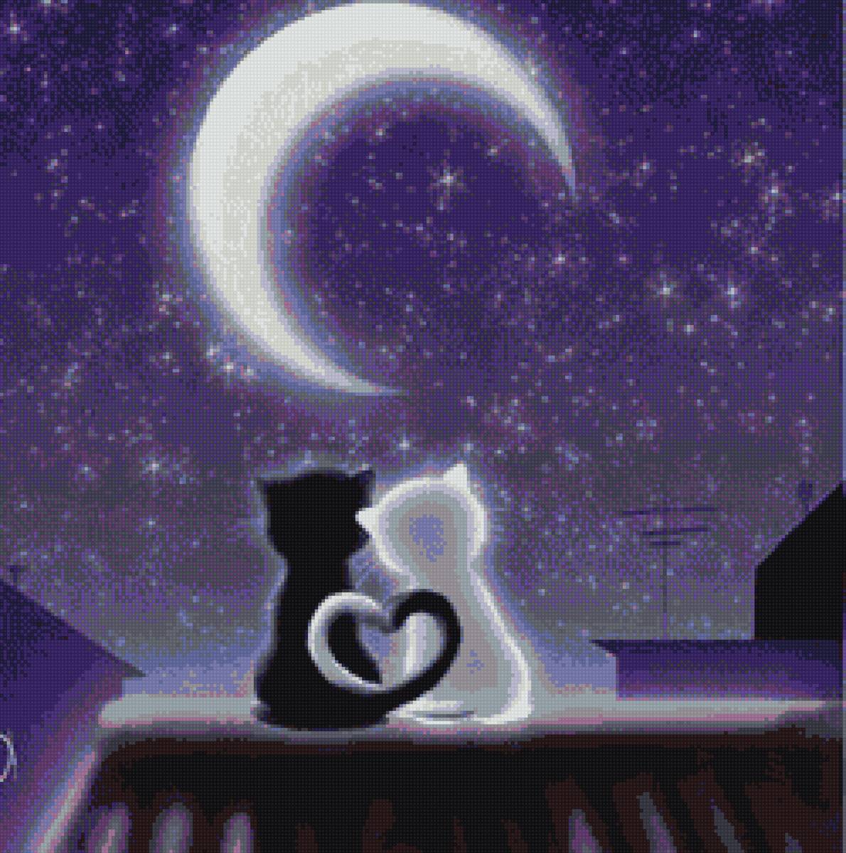 Открытка на ночь любимому мужчине. Влюбленные кошки. Кошка под луной. Милая ночь. Спокойной ночи романтические.