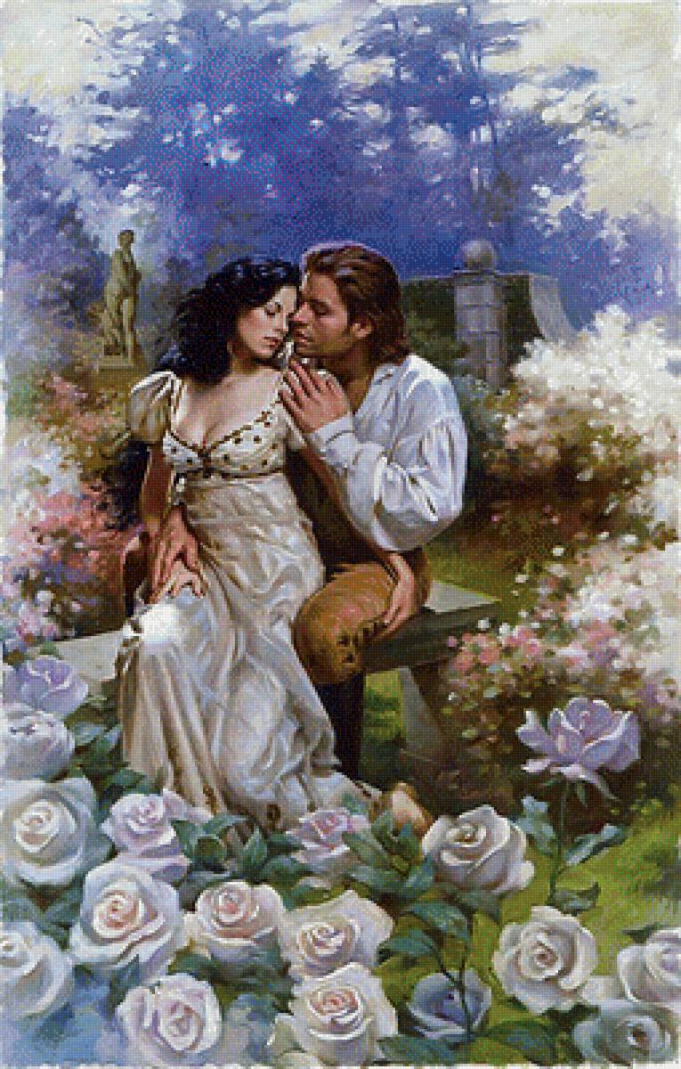 любовь в саду - мужчина, нежность, вечер, женщина, любовь - предпросмотр