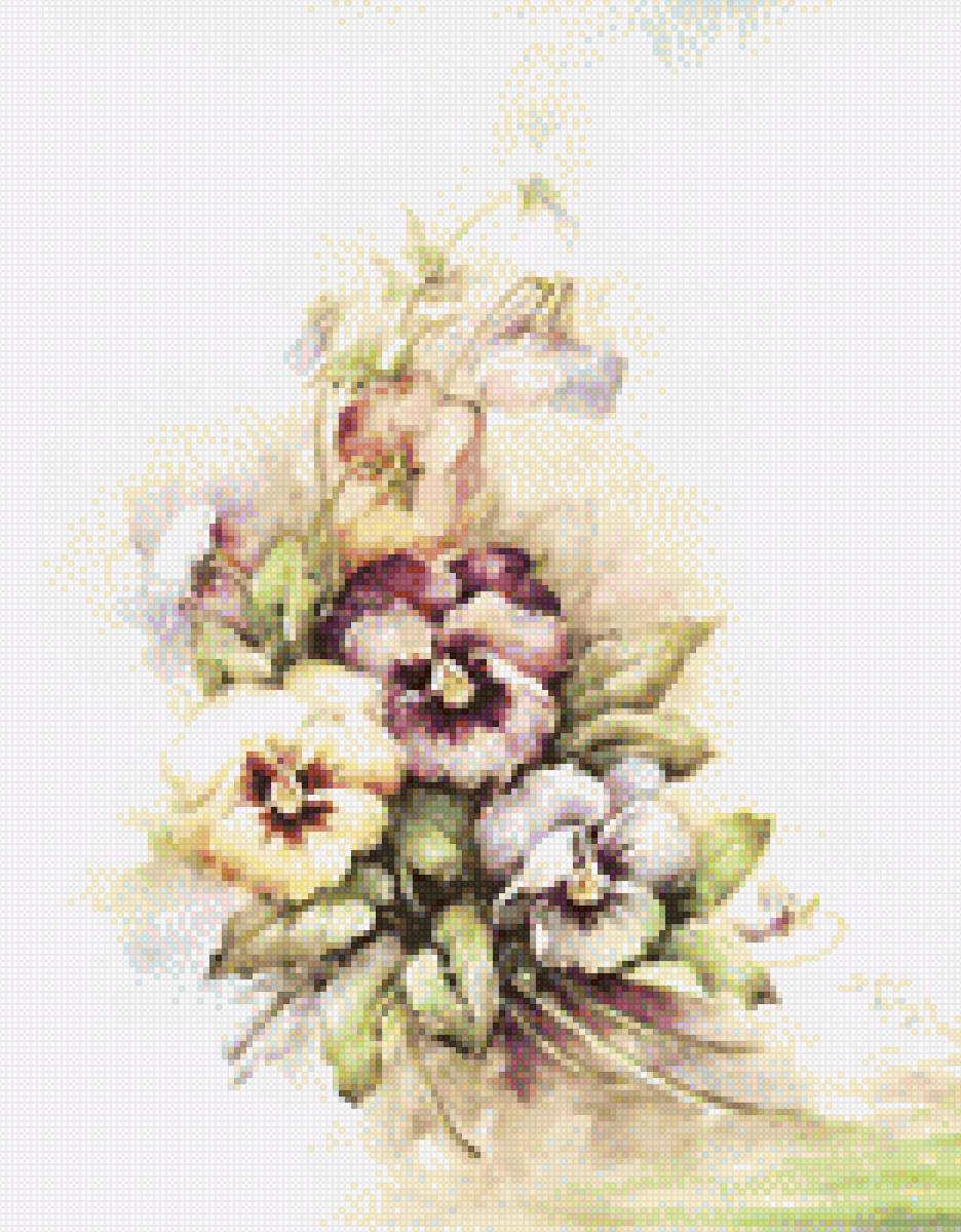 Незабудки - анютины глазки, пастель, цветы - предпросмотр