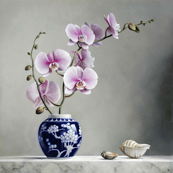 Фаленопсисы с ракушками. - цветы, орхидеи, ракушки, натюрморт - оригинал