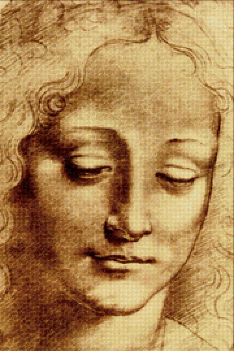 Рисунок женской головы Леонардо да Винчи - монохромный рисунок, рисунок леонардо да винчи, женская голова - предпросмотр