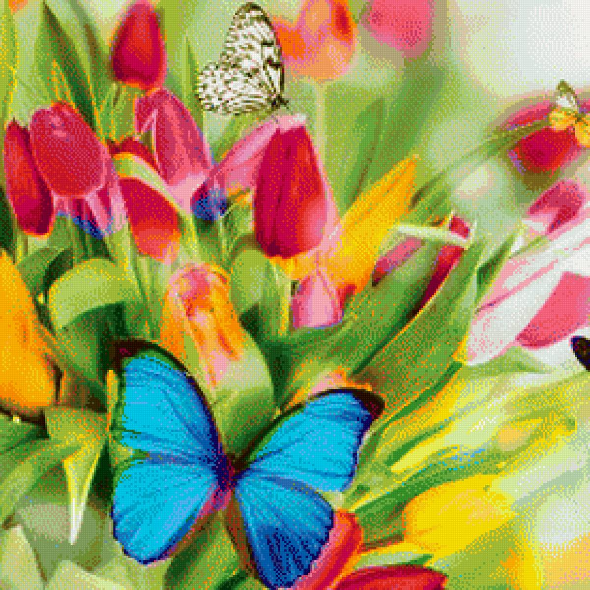 тюльпаны - цветы, тюльпан, бабочки - предпросмотр