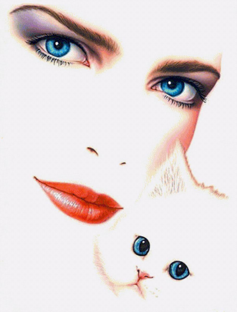 женщина и кошка - кошка, кот, девушка, лицо, котенок, женщина - предпросмотр