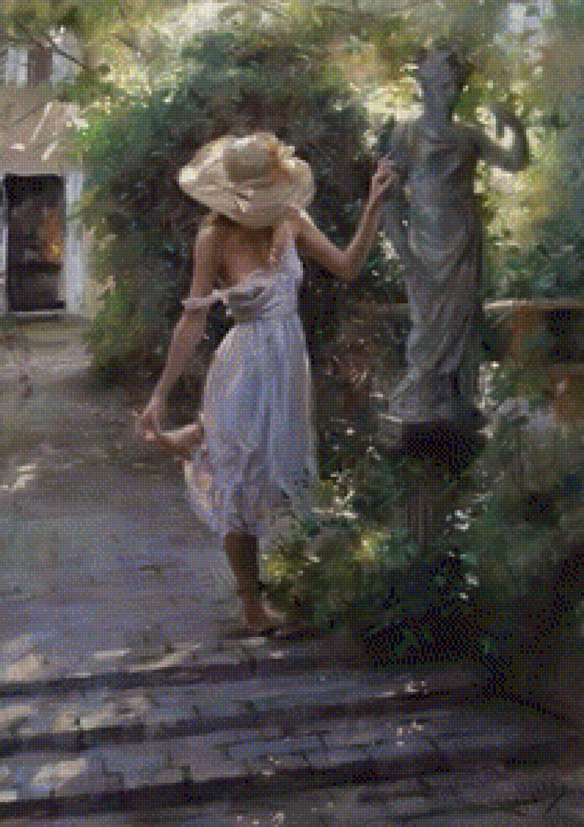 дама - сад, шляпа, дама - предпросмотр