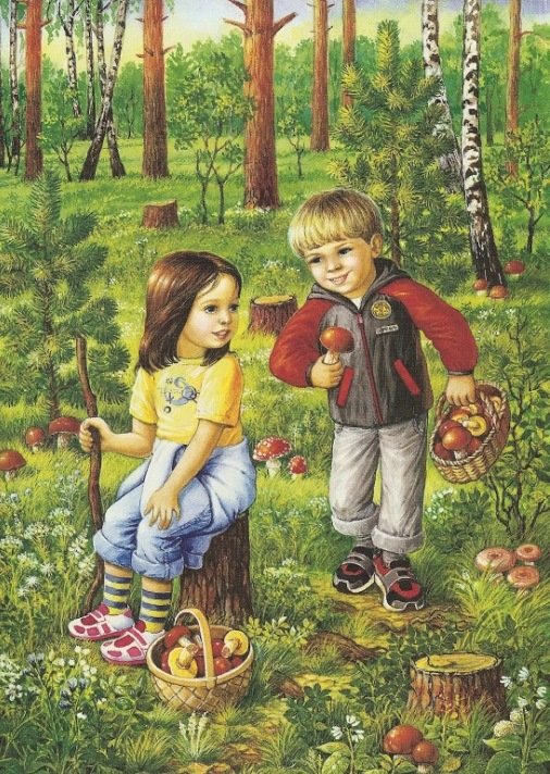 прогулка по лесу - красота, живопись, девушки, картина - оригинал