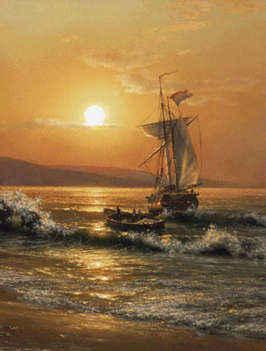 КОРАБЛЬ  В  ЛУННУЮ  НОЧЬ - море, корабли, прибой - предпросмотр