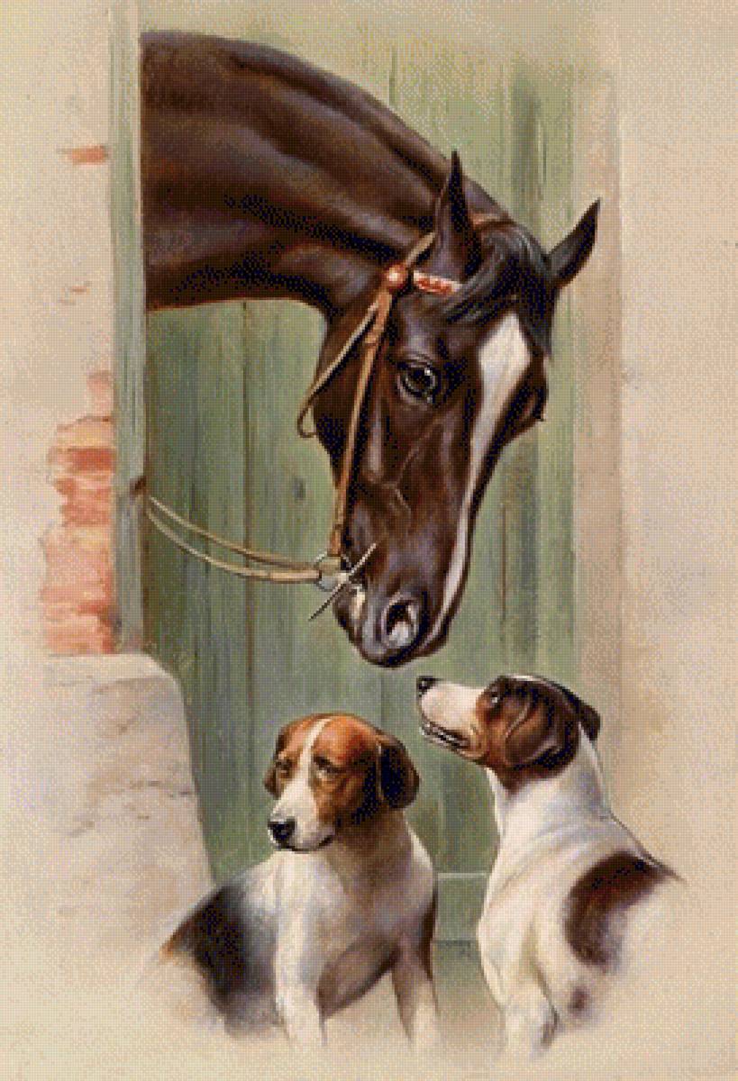 друзья - животные, природа, картина - предпросмотр