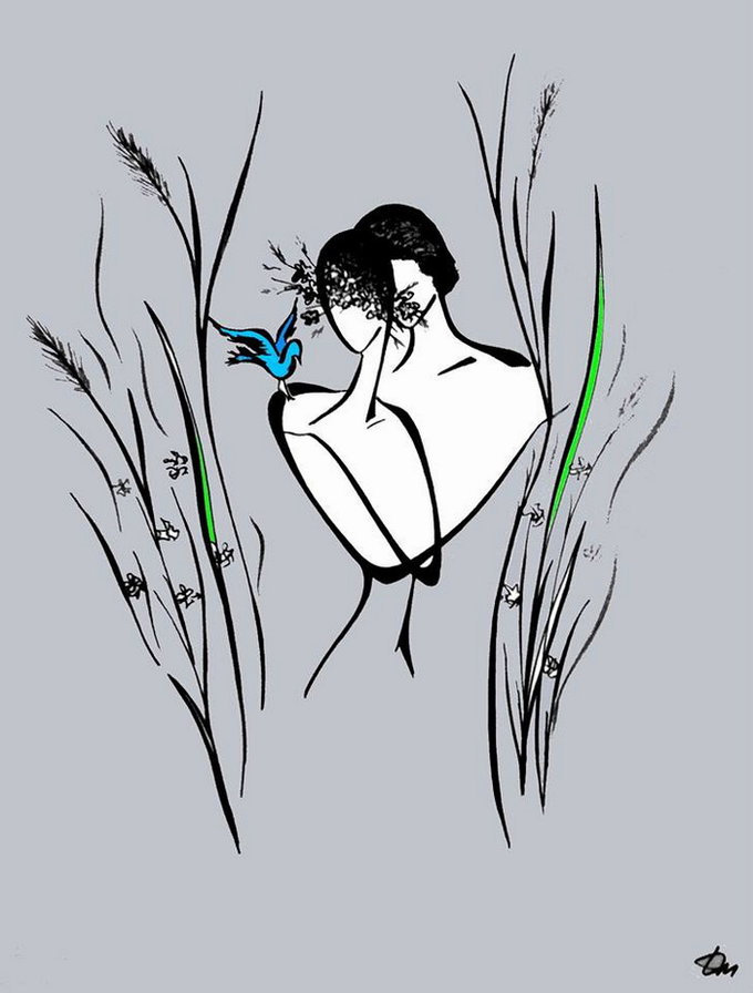 Тайная встреча. - двое, графика - оригинал