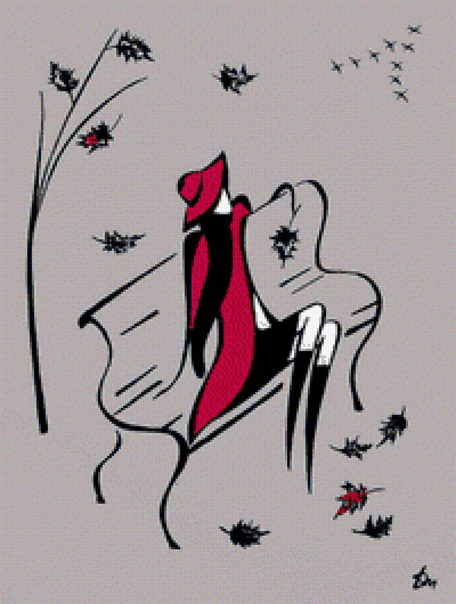 Осенняя пора. - графика, девушка, осень - предпросмотр