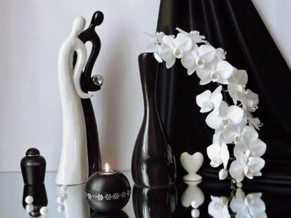 черно-белое - цветы, композиция - предпросмотр