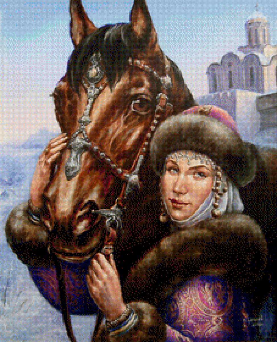 Боярыня с конем - женщина, люди, портрет - предпросмотр