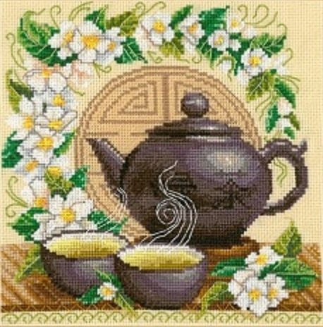 Зеленый чай с жасмином - чай, жасмин, схема, крест, вышивка - оригинал