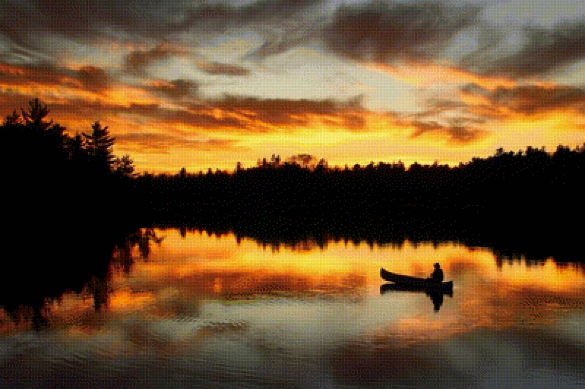 Баундари-Уотерс, Миннесота - закат, река, фото, лодка, природа - предпросмотр