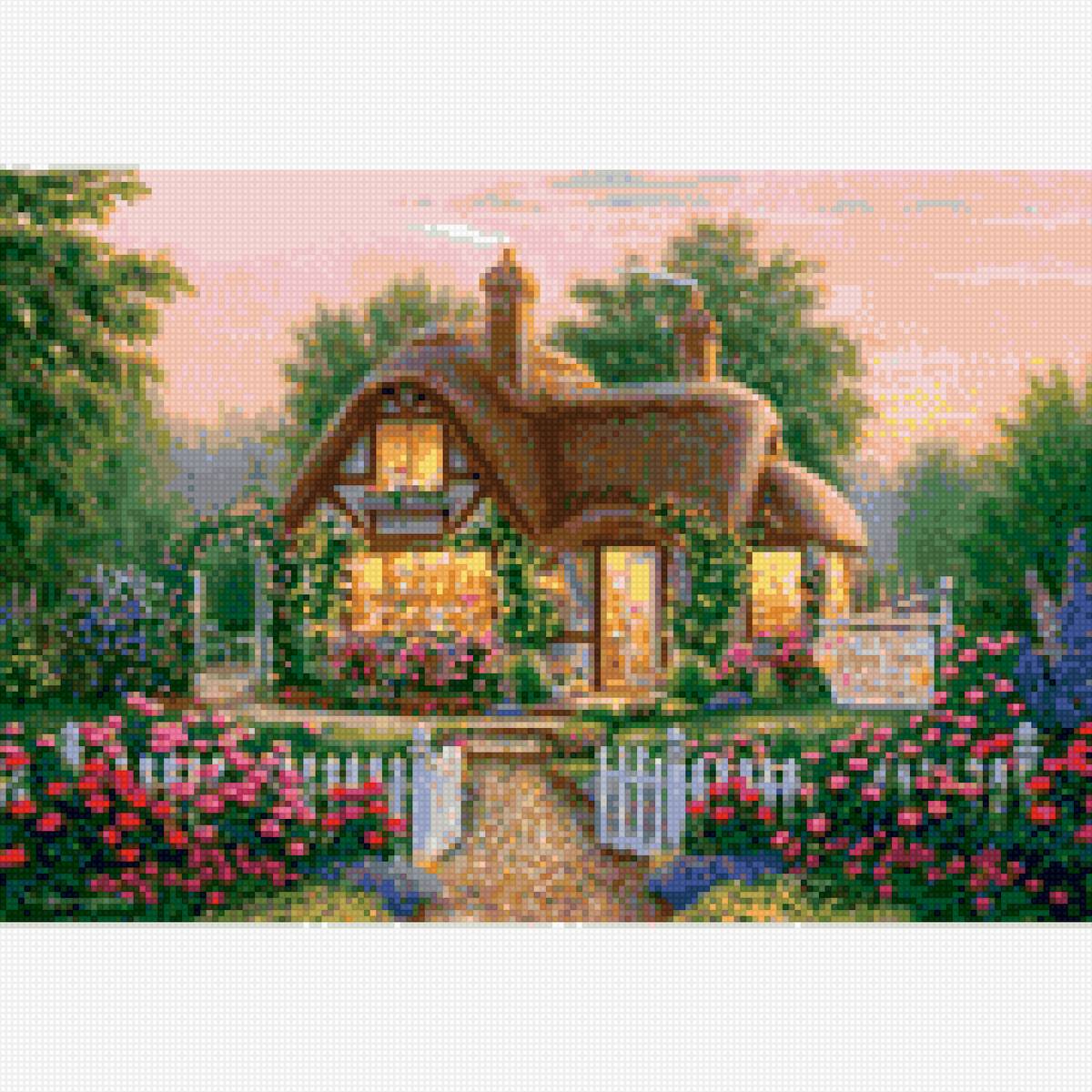 дом в цветах - цветы, пейзаж, дом - предпросмотр