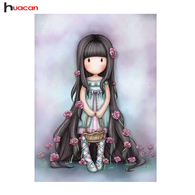 Девочка с розами - девочки, мультфильмы, крестом, вышивка - оригинал