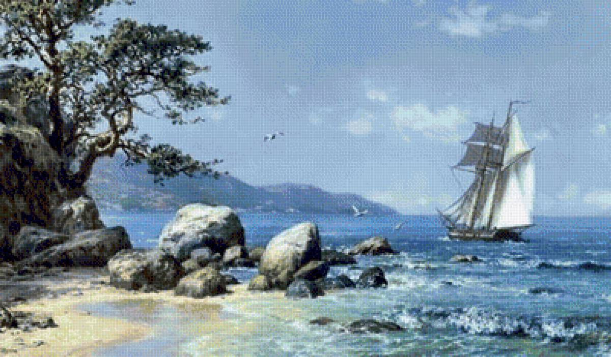 У берега - парус, море - предпросмотр